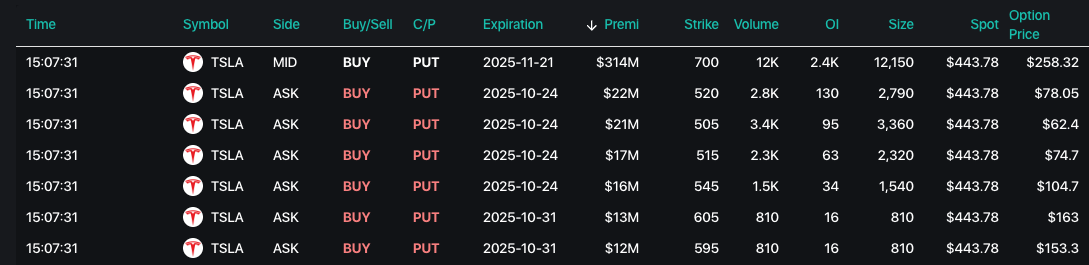 TSLA Option Tape Screenshot