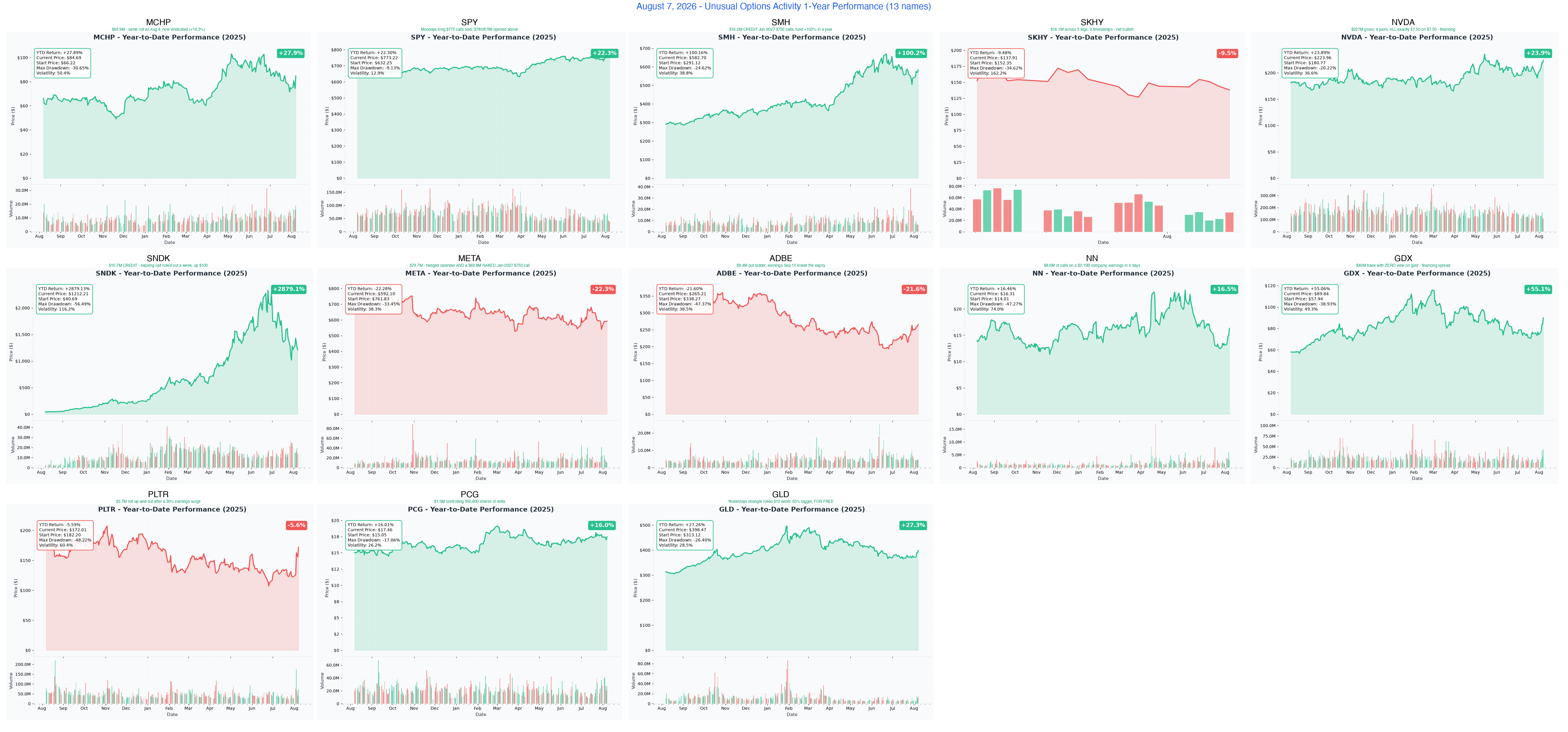 Thirteen-name 1-year performance grid